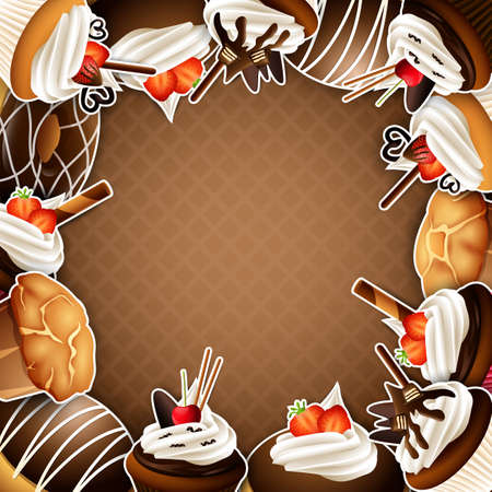 Background frame with sticker cupcakes design illustrationのイラスト素材