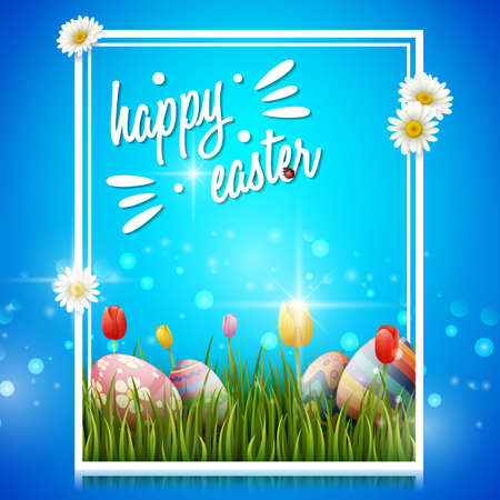 Beautiful nature background with easter eggのイラスト素材