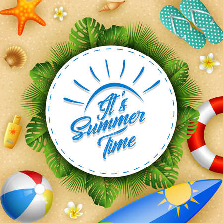 Summer beach background circle for text and colorful beach.のイラスト素材