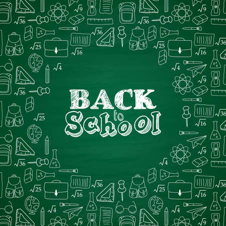 Back to school doodles in chalkboard backgroundの写真素材
