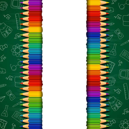 Back to school background with colored pencils and blank paperのイラスト素材