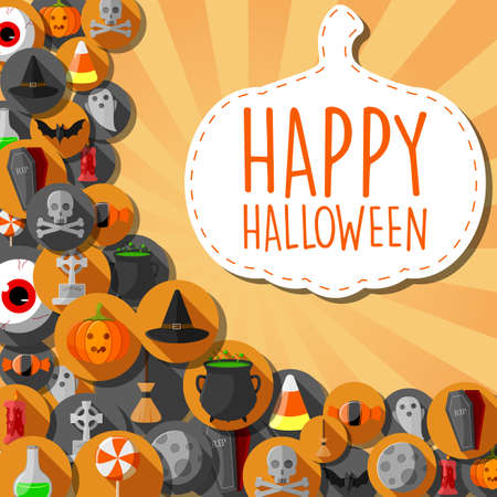 Vector illustration of Halloween banner with flat icons in circles backgroundのイラスト素材