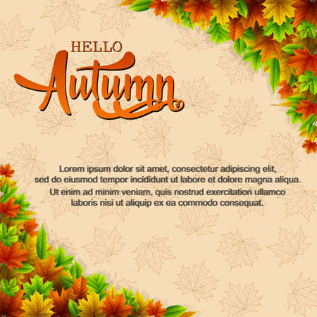 Hello autumn background with colorful leavesのイラスト素材