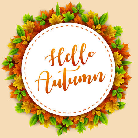 Round frame with autumn leavesのイラスト素材