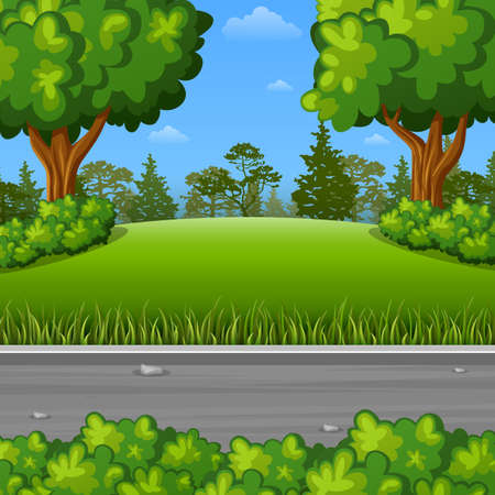 Vector illustration of Summer landscape with streetのイラスト素材