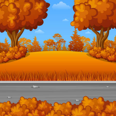 Vector illustration of Autumn landscape with the roadのイラスト素材