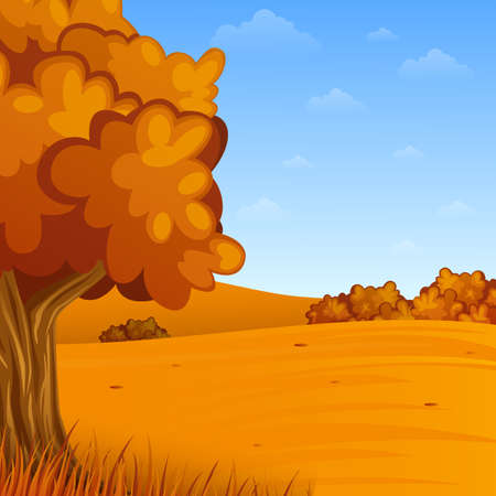 Cartoon autumn landscape vector illustration.のイラスト素材