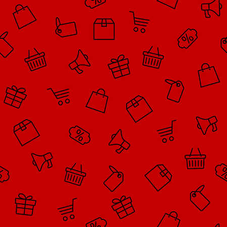 Vector illustration of Black Friday icons set on red backgroundのイラスト素材