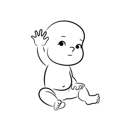 Baby sits wavingのイラスト素材