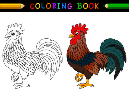 Cartoon rooster coloring bookのイラスト素材