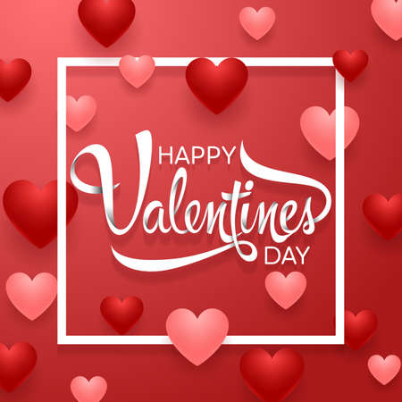 Happy Valentine's Day background with red heartsのイラスト素材