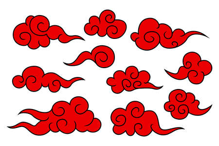 Collection of red chinese cloud symbolsのイラスト素材