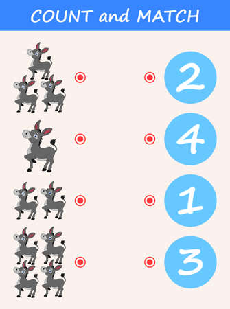 Count and match donkey cartoon. Math educational game for childrenのイラスト素材