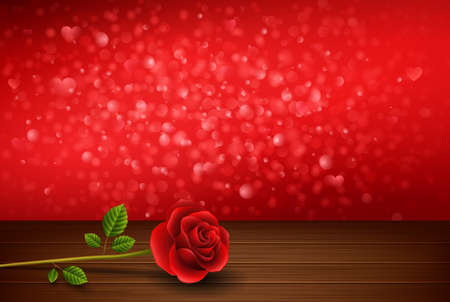 Valentines day background with roses above wooden tableのイラスト素材