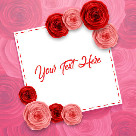 International Happy Women's Day greeting card with roses and white paper space for text on flower pattern backgroundのイラスト素材