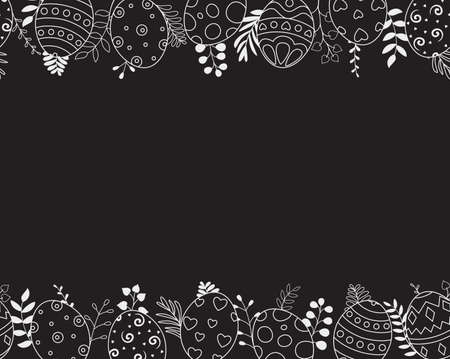 Happy Easter greeting card. Easter eggs composition hand drawn black on backgroundのイラスト素材