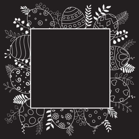 Happy Easter eggs with black frame and ornate eggs on black backgroundのイラスト素材