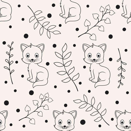 Cute seamless florals pattern with cat animalsのイラスト素材