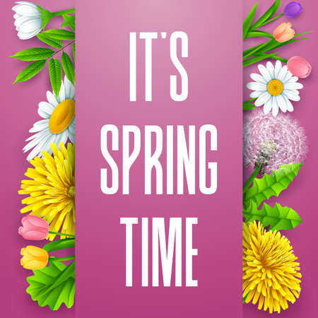 It's spring time greeting background design template with purple space for text and colorful various...