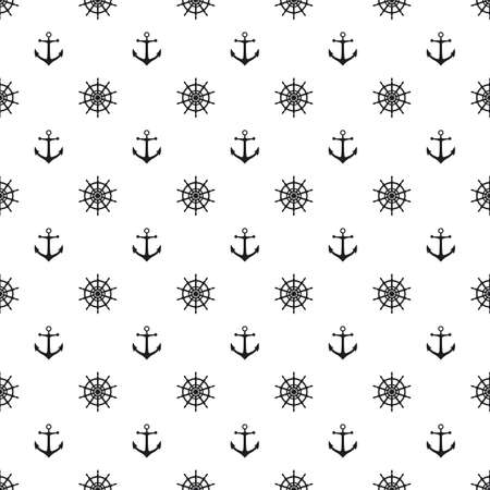 Seamless pattern with icons of steering wheel and anchor on a white backgroundのイラスト素材