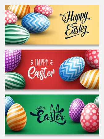 Collection of Easter banners with decorated Easter eggsのイラスト素材