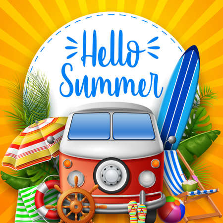 Hello summer. Camper van.のイラスト素材