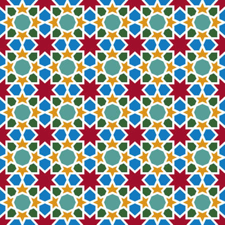 Background with seamless pattern in colorful islamic styleのイラスト素材