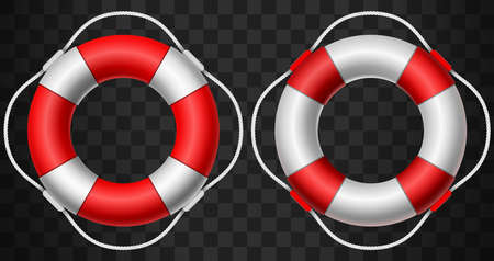 Life buoy icon red and white on dark backgroundのイラスト素材