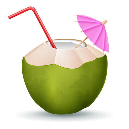 Coconut cocktail with straw and umbrella on white backgroundのイラスト素材