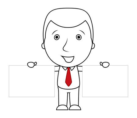 Smiling businessman line of businessman holding two blank signのイラスト素材