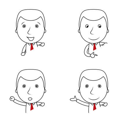 Set of businessman lines cartoon with different gestures and emotionsのイラスト素材