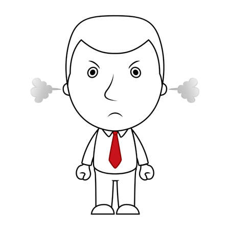 Businessman line cartoon face angry expression and a steam comes out of his earsのイラスト素材