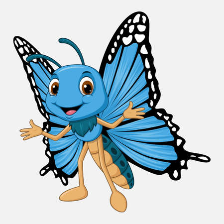 Cute butterfly cartoon on white backgroundのイラスト素材