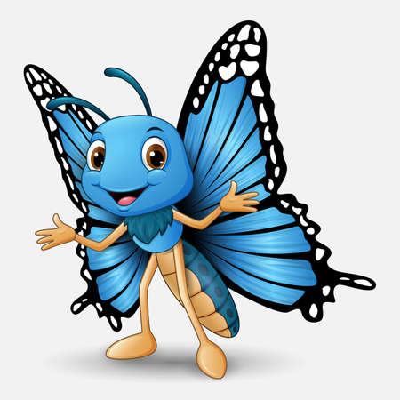 Cute butterfly cartoon on white backgroundのイラスト素材