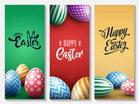 Collection of Easter banners with decorated Easter eggs