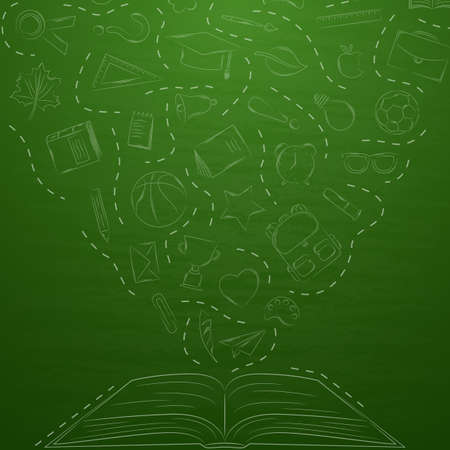 Back to school doodles in chalkboard backgroundのイラスト素材