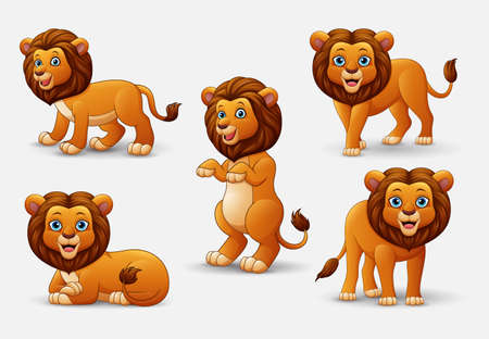Vector illustration of Cartoon lion collection setのイラスト素材