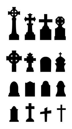 Graveyard icons set on white backgroundの写真素材