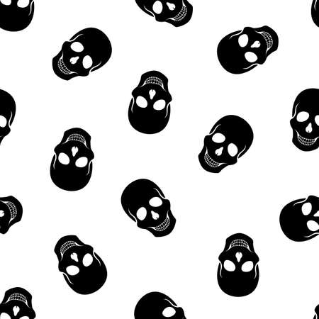 Seamless pattern black skulls on a white backgroundの写真素材