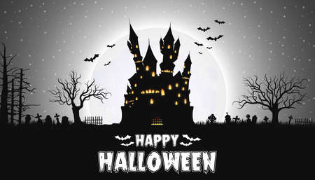 Vector illustration of Halloween night background with castleのイラスト素材