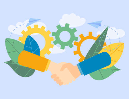 Vector illustration of Business investor transaction handshake with laptopのイラスト素材