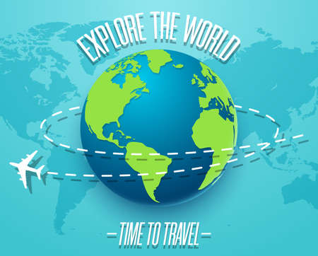 Vector illustration of Time to travel explore the world with aircraftのイラスト素材