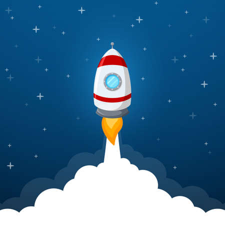 Rocket launch icon on blue sky backgroundのイラスト素材