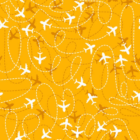 Vector illustration of Airplane routes icon on a yellow backgroundのイラスト素材