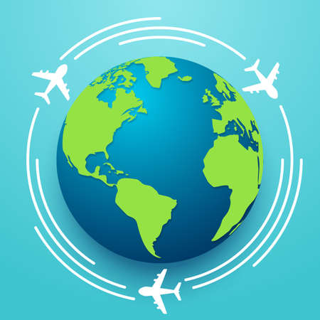 Vector illustration of Time to travel explore the world with aircraftのイラスト素材