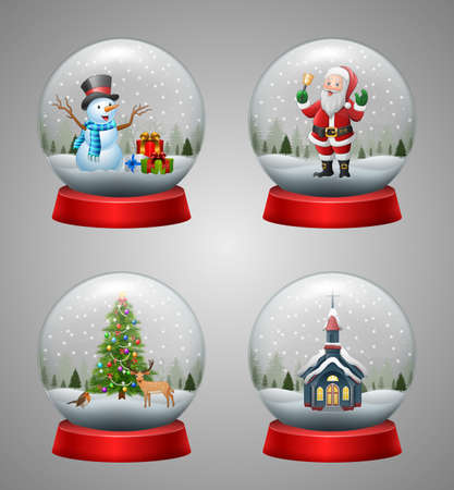 Vector illustration of Set of Christmas snow globe with snowfallのイラスト素材
