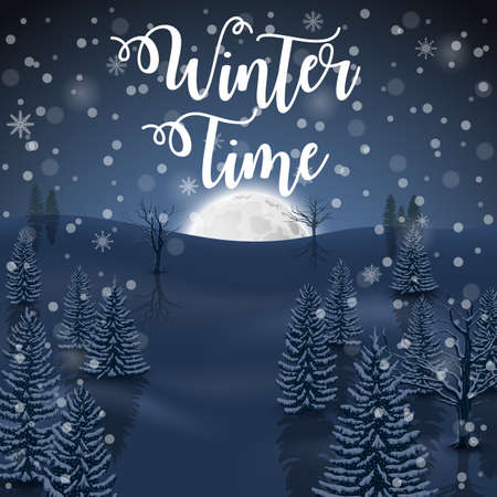 Vector illustration of Happy Winter with Forest Landscape Backgroundのイラスト素材