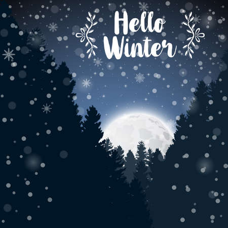 Vector illustration of Hello Winter forest landscape and tree pine backgroundのイラスト素材
