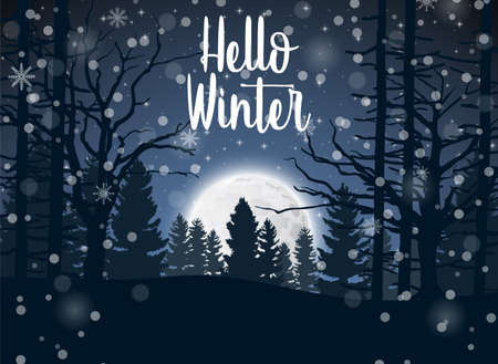 Vector illustration of Happy Winter with Forest Landscape Backgroundのイラスト素材
