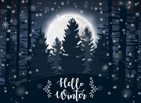 Happy Winter with Forest Landscape Backgroundのイラスト素材